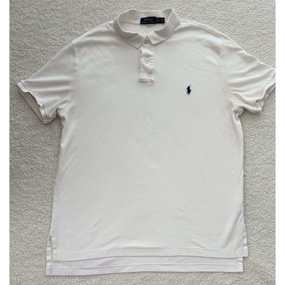 Mens Polo Ralph Lauren White Polo Shirt Short Sleeves Blue Pony Size XL Golf